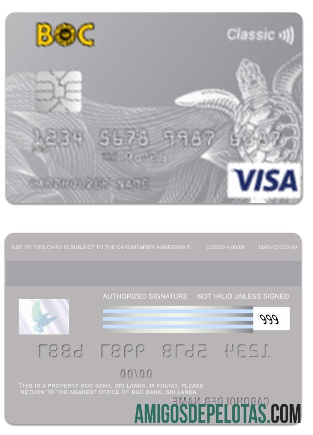 Cartão Visa Classic do Banco BOC do Sri Lanka exemplo real